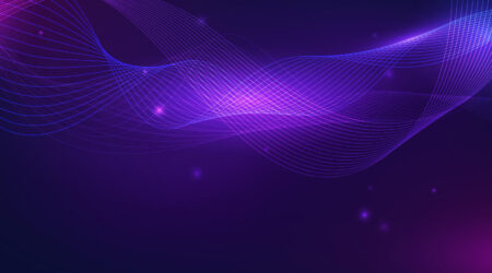 Abstract purple wave background adorned with scattered stars.