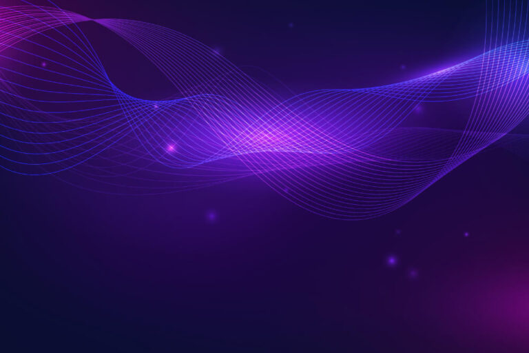 Abstract purple wave background adorned with scattered stars.