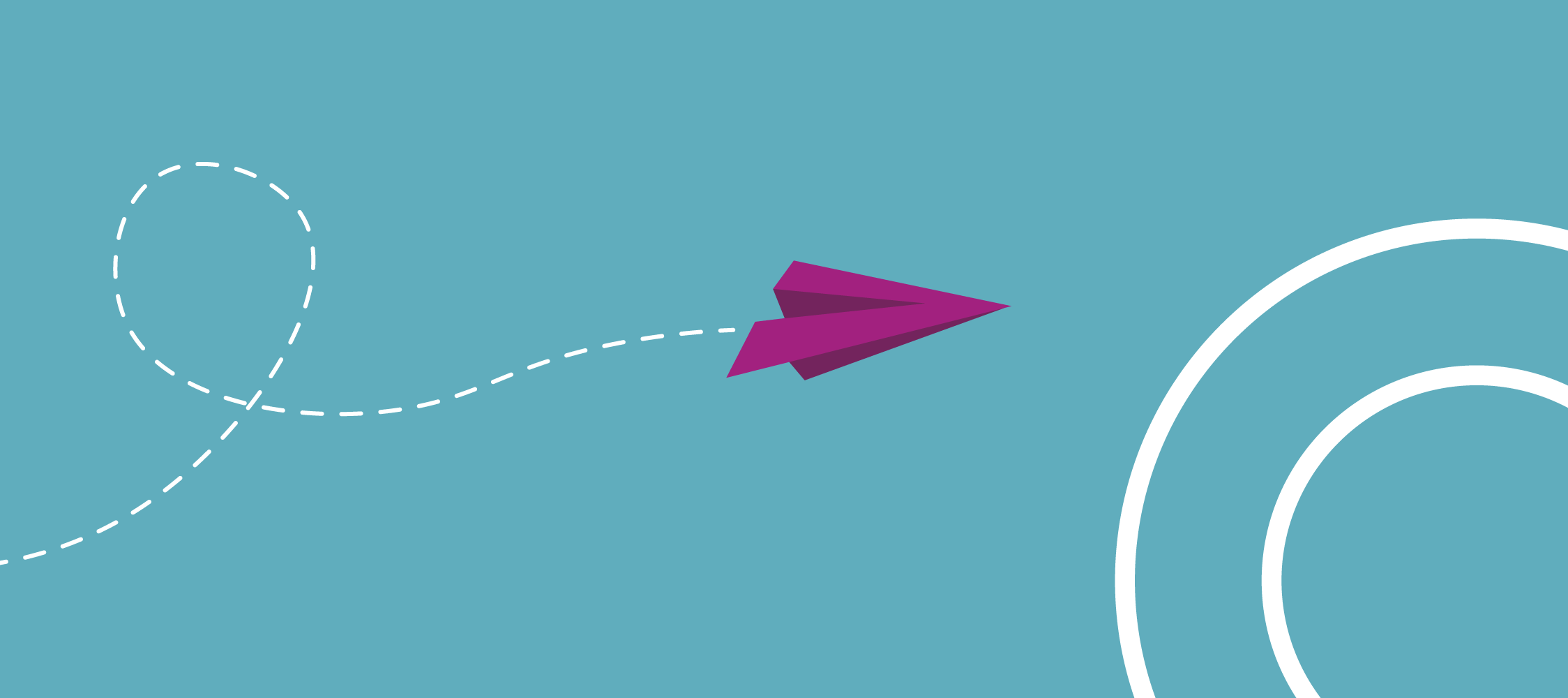Illustration of a paper airplane flying along a dotted path.