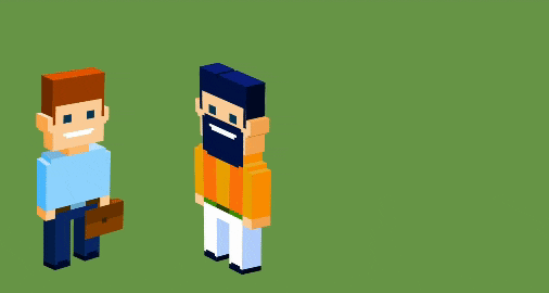 Pixel-art GIF of two characters on a green background.