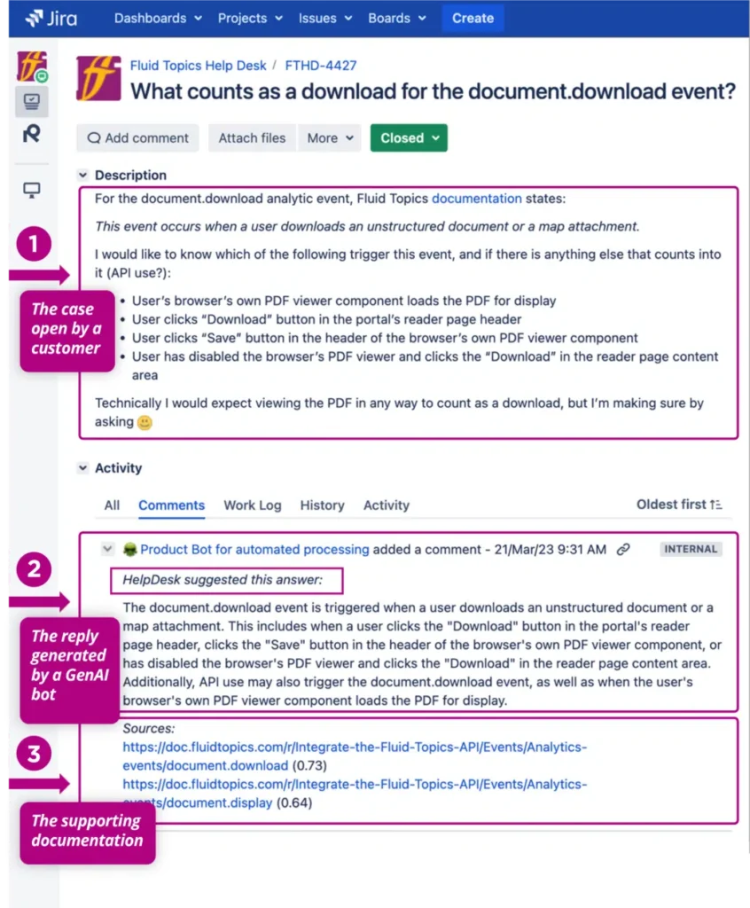 Jira ticket showing a customer query.