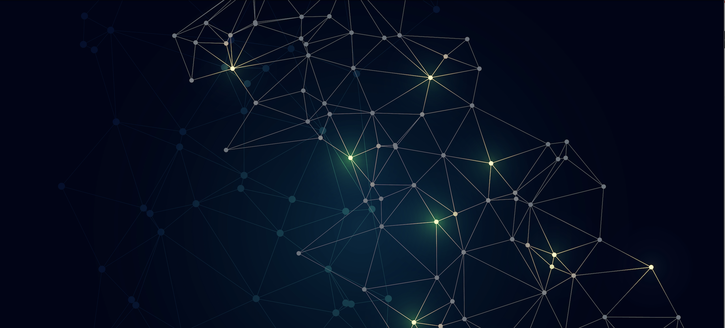 Abstract network of glowing connected nodes and lines on a dark background, symbolizing digital connectivity.
