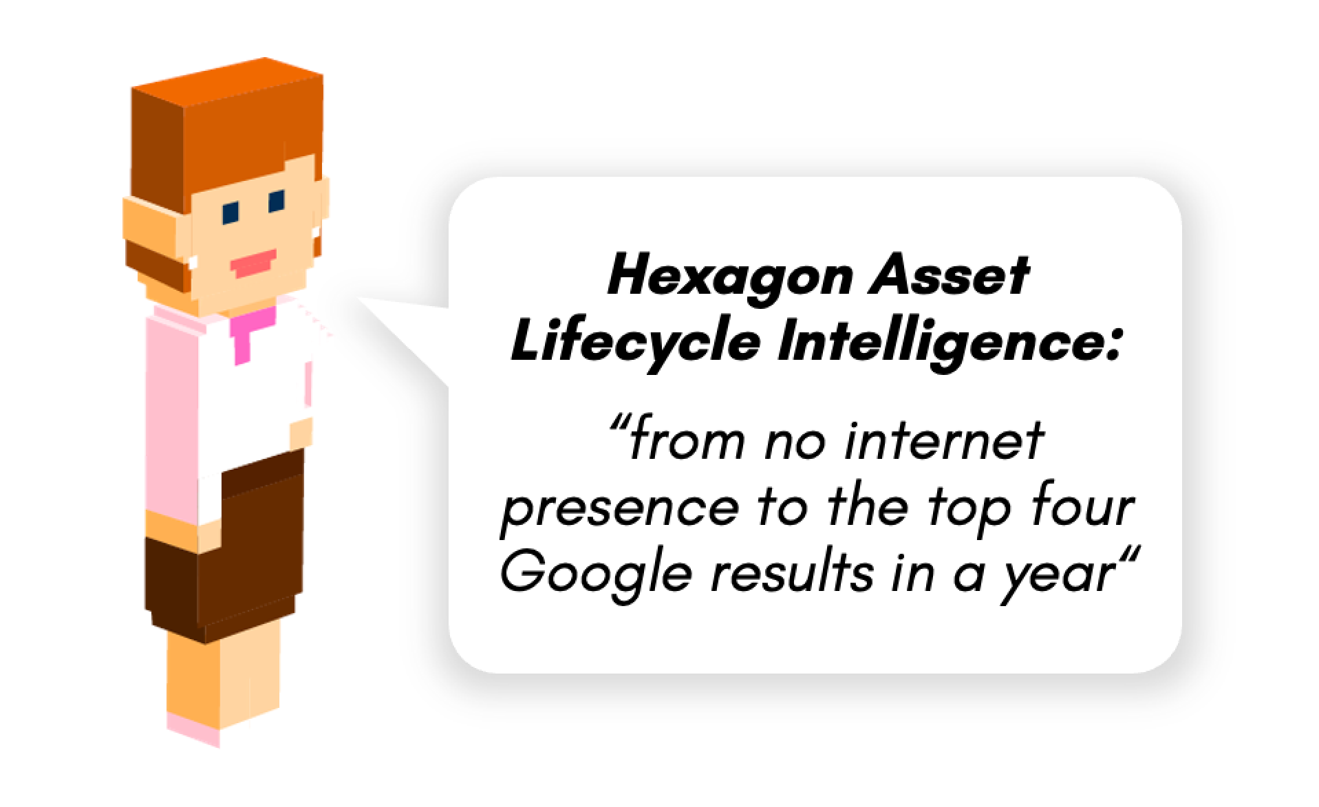 Pixel-art woman with speech bubble quoting something.