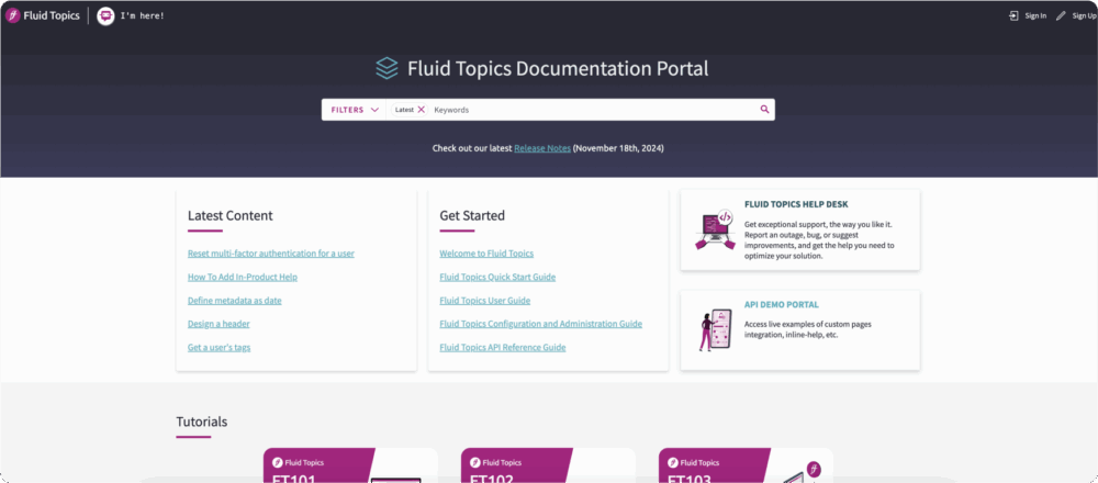 Fluid Topics Doc Portal Homepage
