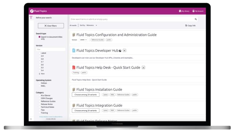 Fluid Topics Documentation portal in a desktop