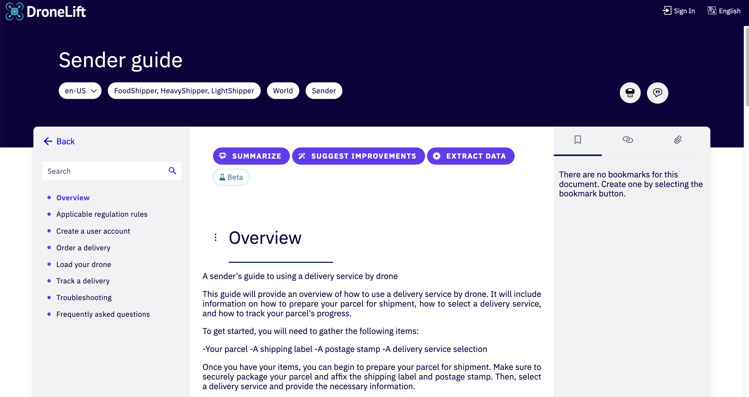 Image of Dronelift documentation portal