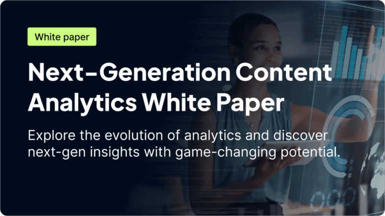 A promotional image for a white paper titled "Next-Generation Content Analytics," highlighting insights and the evolution of analytics.