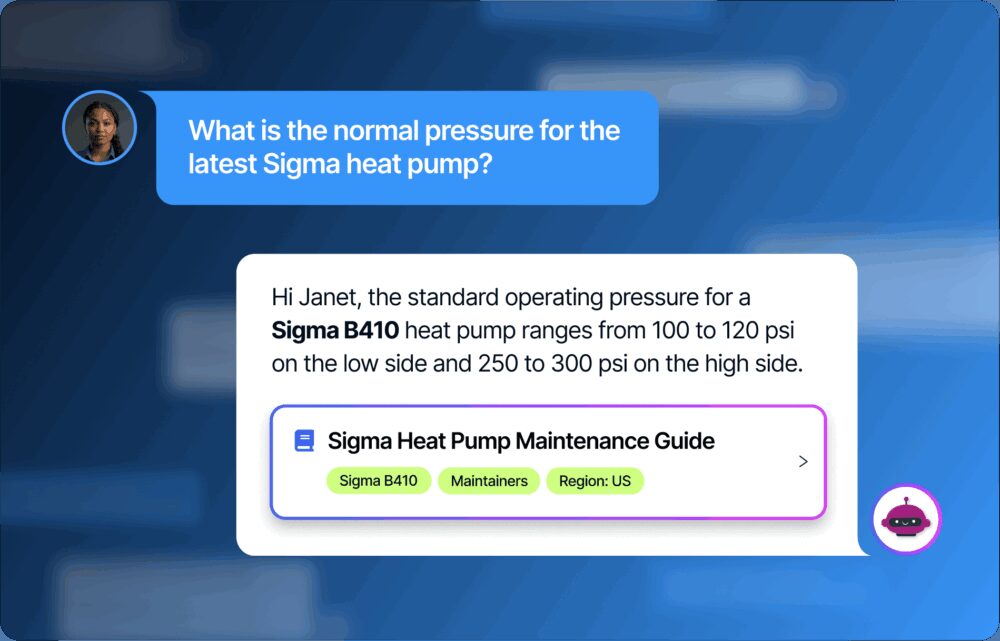 A conversation showing a user requesting maintenance documentation, with a response providing a maintenance guide.