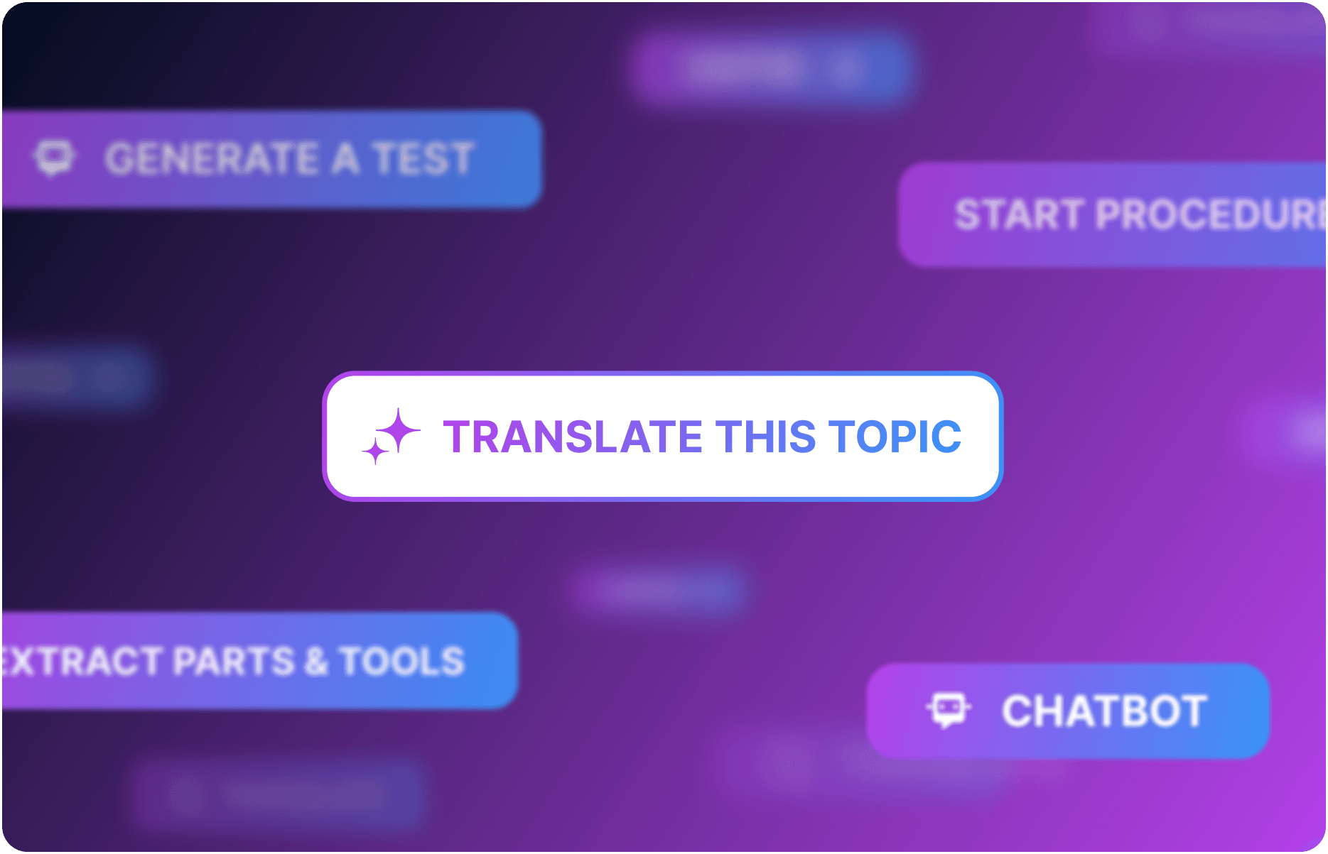 A set of AI assistant interactions that can be found inside Fluid Topics like Summarize this topics, translate, generate a test or extract parts and tools