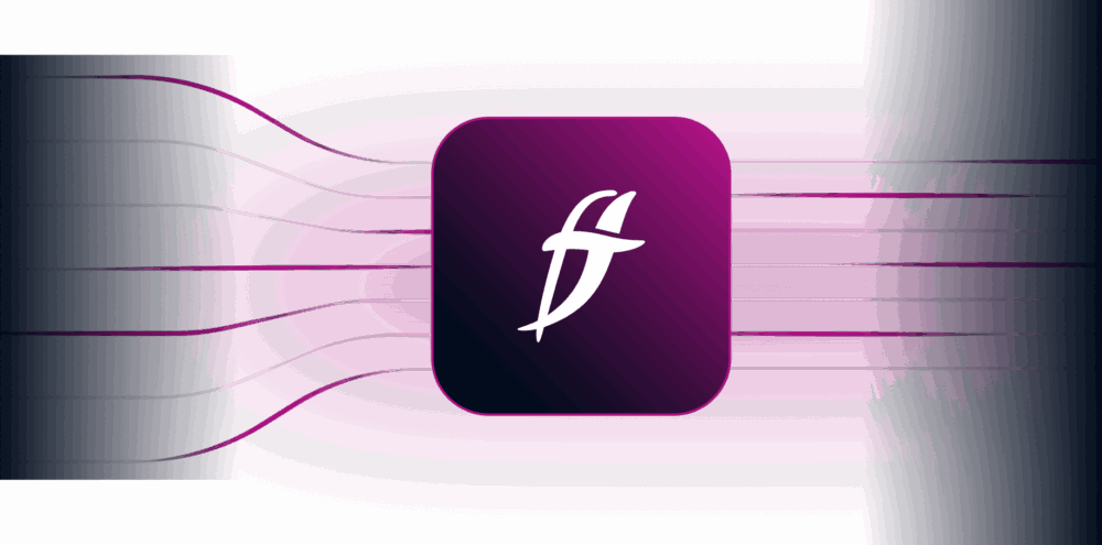 The Fluid Topics logo on a purple square with gradient lines extending horizontally, creating a sense of motion and digital flow that represent seamless content delivery.