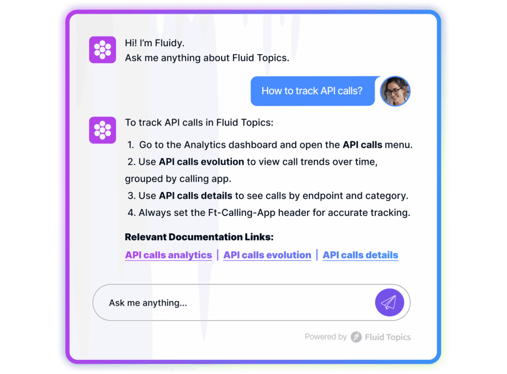 screenshot of a conversation between a user and a chatbot about API calls