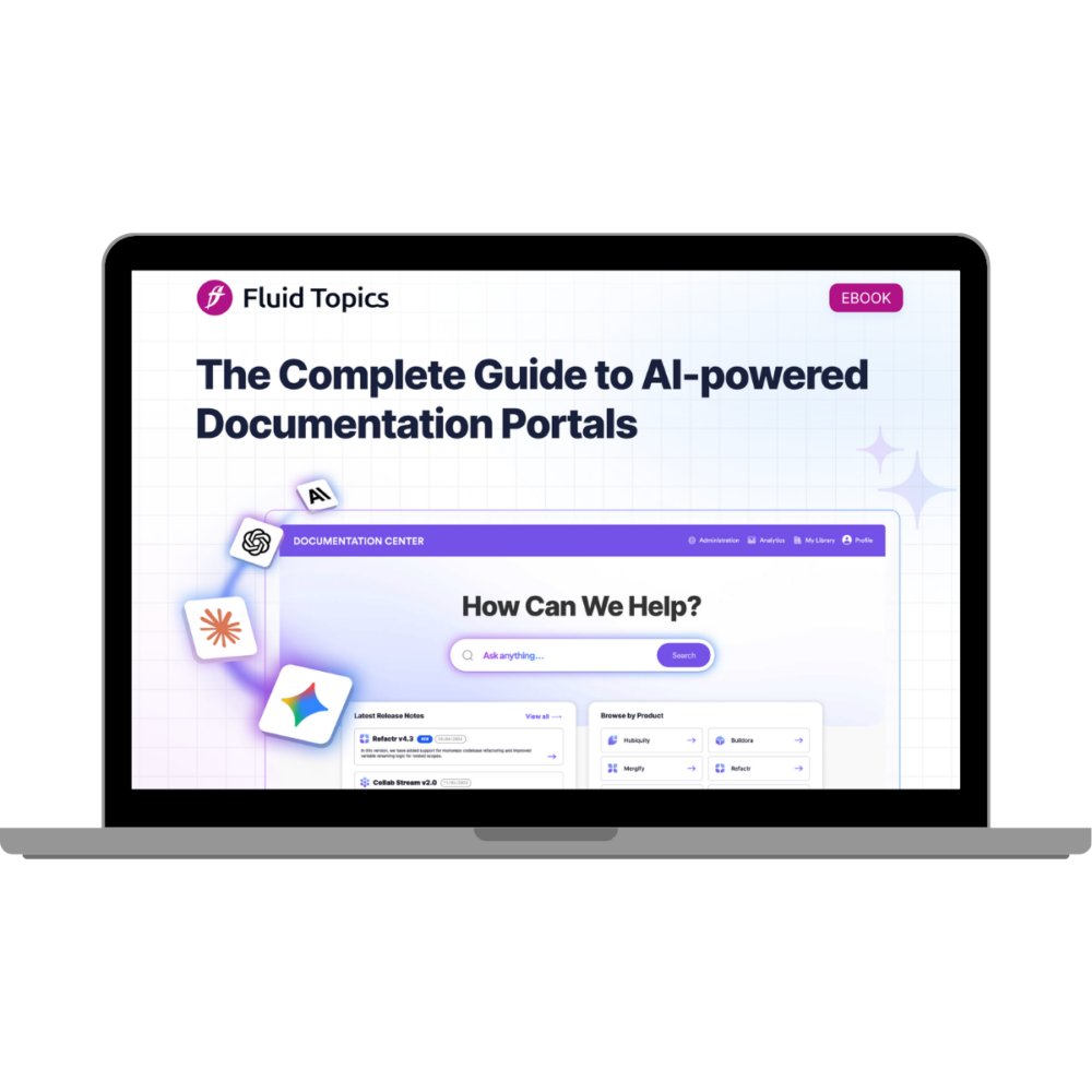 AI-powered documentation portal eBook on a laptop.