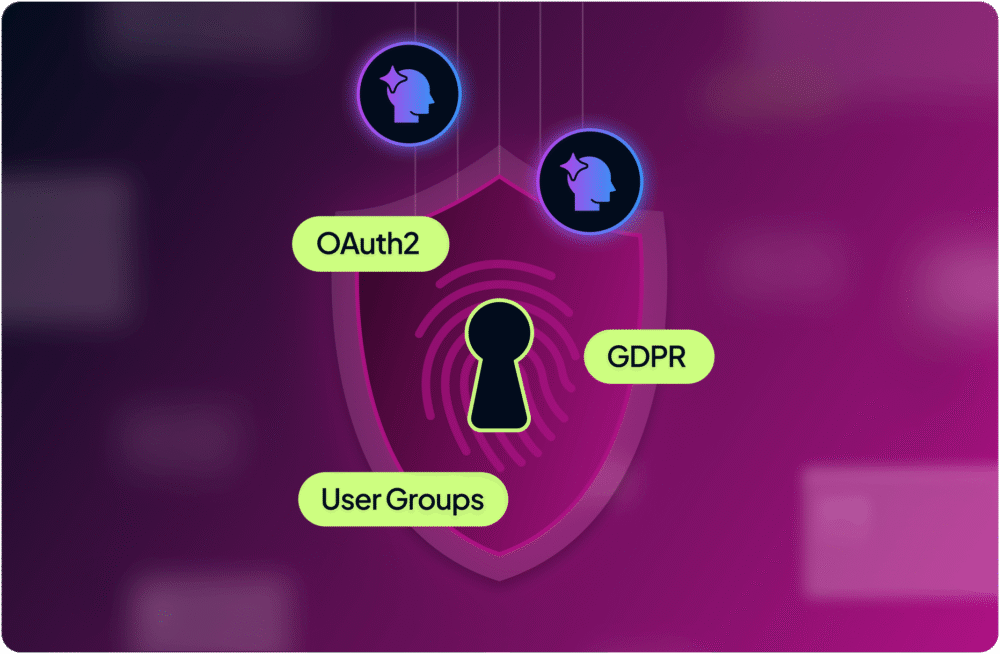 Shield AI agent security control with tags "OAuth2" "GDPR" and "User Groups"