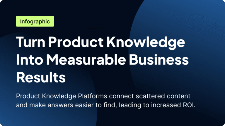 Banner with the title "Turn product knowledge into measurable business results" on a dark blue and black background.