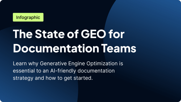 Infographic titled "The State of GEO for Documentation Teams" explaining how GEO is essential for AI-ready docs.
