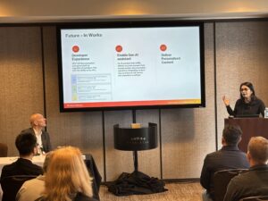representatives from Hitachi Vantara and Fluid Topics presenting at ConVEx