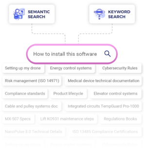 Hybrid search showing search results that combine semantic and keyword search.